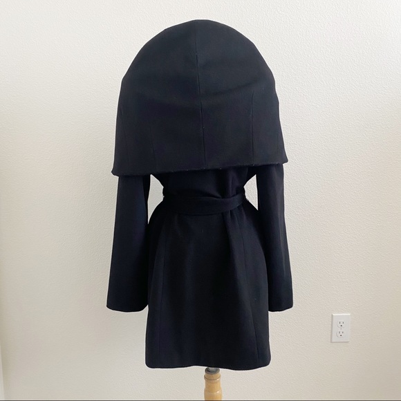 Elie Tahari Marla Wool Blend Convertible Wrap Coat Black Blogger Favorite - Picture 4 of 11